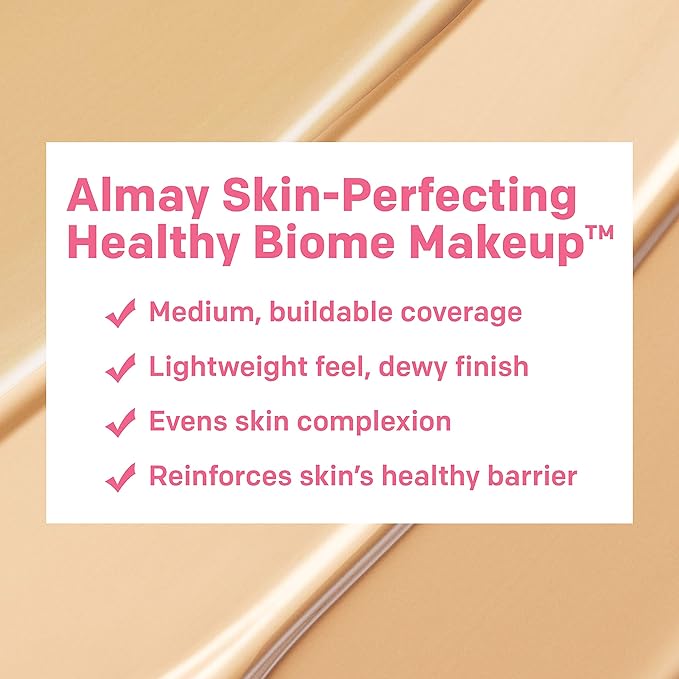 Almay Skin Perfecting Healthy Biome Foundation Makeup with Prebiotic Complex SPF 25, Hypoallergenic, Fragrance Free, 140 Golden, 1 fl. oz. (Pack of 3)