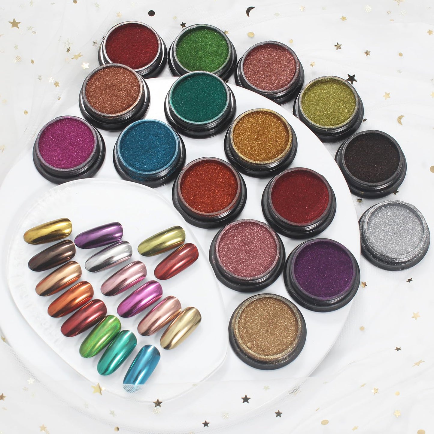 Artdone 16 Jars Chrome Nail Pearl Powder Silver and Gold Mirror Iridescent Aurora Metallic Nail Pigment Pearlescent Mermaid Pigment Pearl Dust Kit, Nail Art Decoration, Acrylic Resin Craft