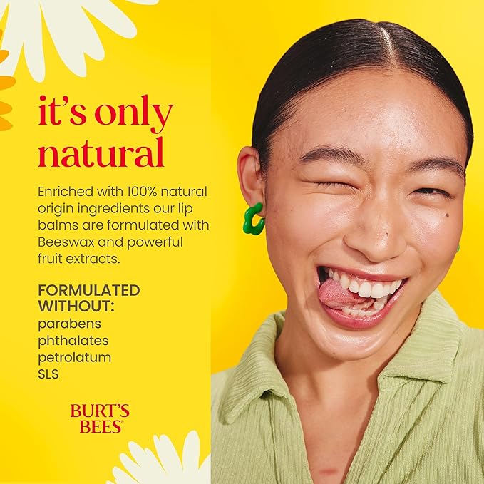 Burt's Bees Lip Balm - Pink Grapefruit, Mango, Coconut & Pear, and Pomegranate Pack, Lip Moisturizer With Beeswax, Tint-Free, Natural Origin Conditioning Lip Treatment, 4 Tubes, 0.15 oz.