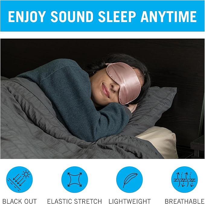 in Flight Mind Mulberry Silk Sleep Mask, Eye Mask for Sleeping with Elastic Headband, Super Soft Sleeping Mask,Comfortable Silk Eye Sleep Mask, Sleep Eye Mask for Night Sleeping, Travel, Nap(Pink)