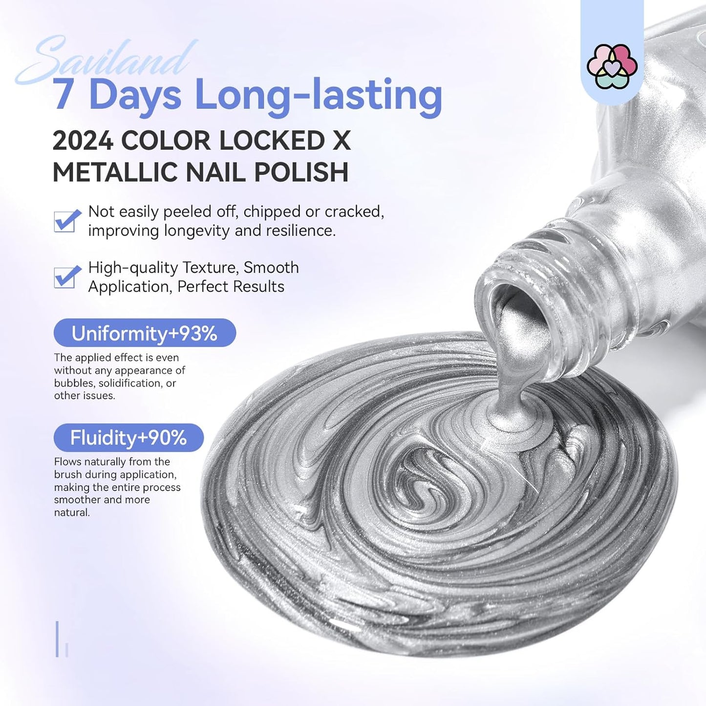 SAVILAND Silver Metallic Nail Polish: Chrome Nail Polish Air Quick Dry,10 ml Regular Fingernail Polish for Nail Art,Holographic Nail Art Polish for Finger Toe Manicure Nail Design Girls Home Salon