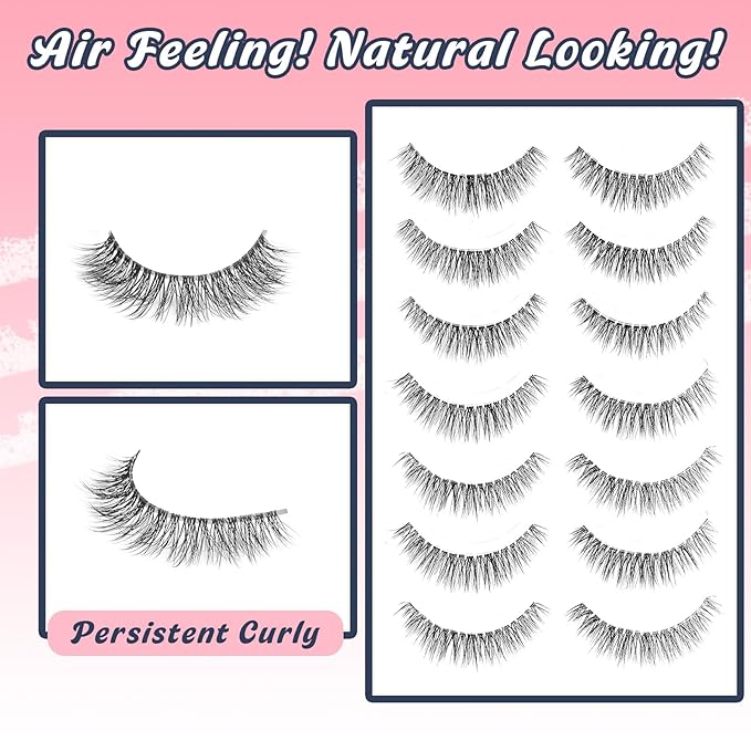Natural Lashes Wispy Eyelashes 11MM Short Eye Lashes Pack 3D Volume Strip Lash Pack False Eyelashes Natural Look 7 Pair Siligli