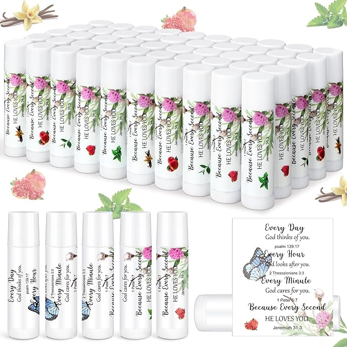 50 Pcs Lip Balm Bulk Christian Gift for Women Faith Religious Bible Verse Lip Balm Inspirational Gift Scripture Moisturizing Lip Care Product for Coworker Friend Sister Teacher Birthday