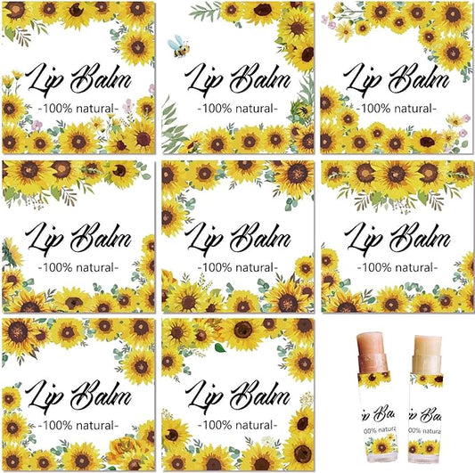 CRASPIRE 80Pcs 8 Styles Lip Balm Sticker Sunflower Self-Adhesive Homemade Lip Balm Labels Vintage Square DIY Plant Label Stickers for Lip Balm Containers Cosmetics Lipsticks