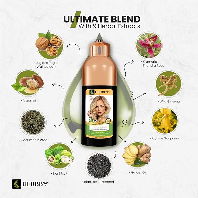 Hair Color Shampoo for Gray Hair Coverage&Color Transform with 9 Herbal Extracts –Long Lasting(6-8 Weeks),Shiny,Evenly Colored,Instant Hair Dye Shampoo&Conditioner,500 Ml (LUXURY BLONDE COLOR)
