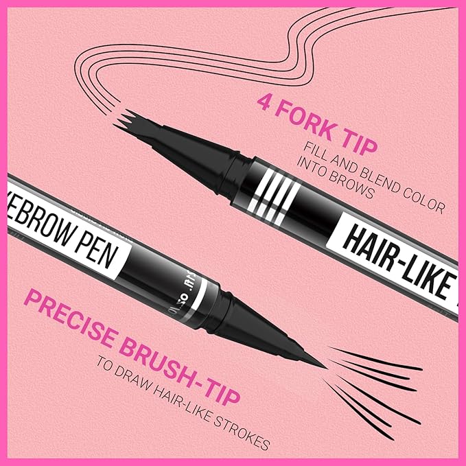 iMethod Eyebrow Pen - Eyebrow Pencil Magical 2-in-1 Eye Brow Pencils for Women with 4-Fork-Tip & Precise Brush-Tip for Natural Hair-Like Brows, Last All-Day, with Eyebrow Spoolie Brush, Brown