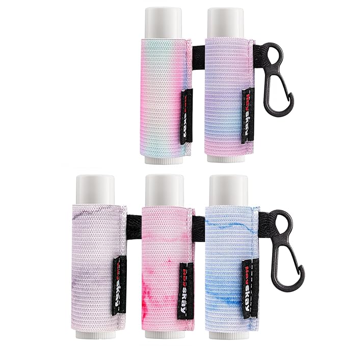 5PCS Lip Balm Holder Sleeves Keychain Chapstick Holder Keychain Lip Gloss Holder Chapstick Elastic Sleeves(Pink/Light Blue/Grey/Light Purple Mix/Pink-Green Mix)