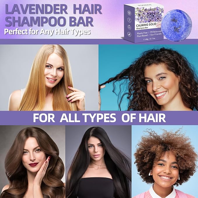 2 Pack Lavender Shampoo Bar,Solid Hair Bar And Conditioner Effect Hair Soap,Organic Shampoo Bars For Hair With All Natural Plant Based Essential Oils,Stocking Stuffers,Gifts for Women