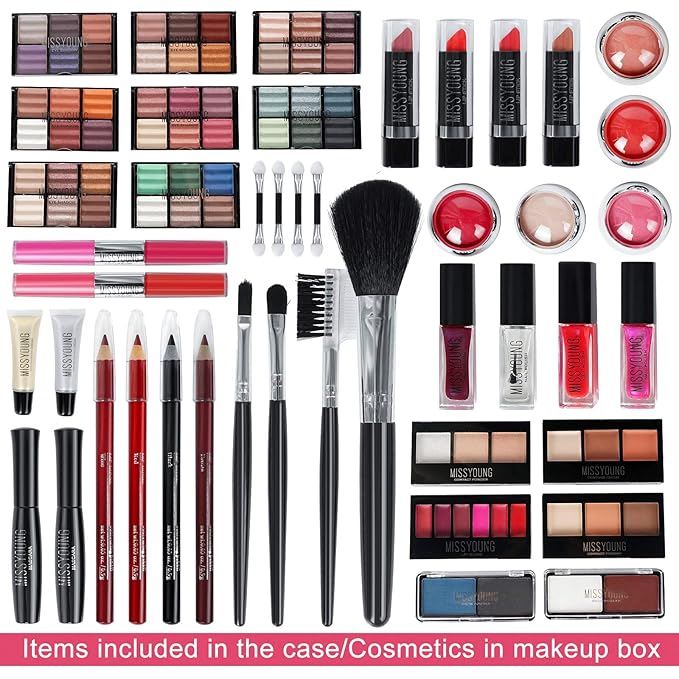 All-in-one Holiday Make up Gift Set | Makeup Kit for Women Full Kit Essential Starter Bundle Include Eyeshadow Palette Lipstick Blush Foundation Concealer Face Powder Mascara Lipgloss Brush