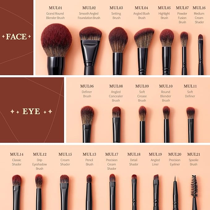 Jessup Makeup Brushes Set Premium Synthetic Powder Foundation Highlight Concealer Eyeshadow Blending Eyebrow Liner Spoolie Brush Set Black 21pcs T271