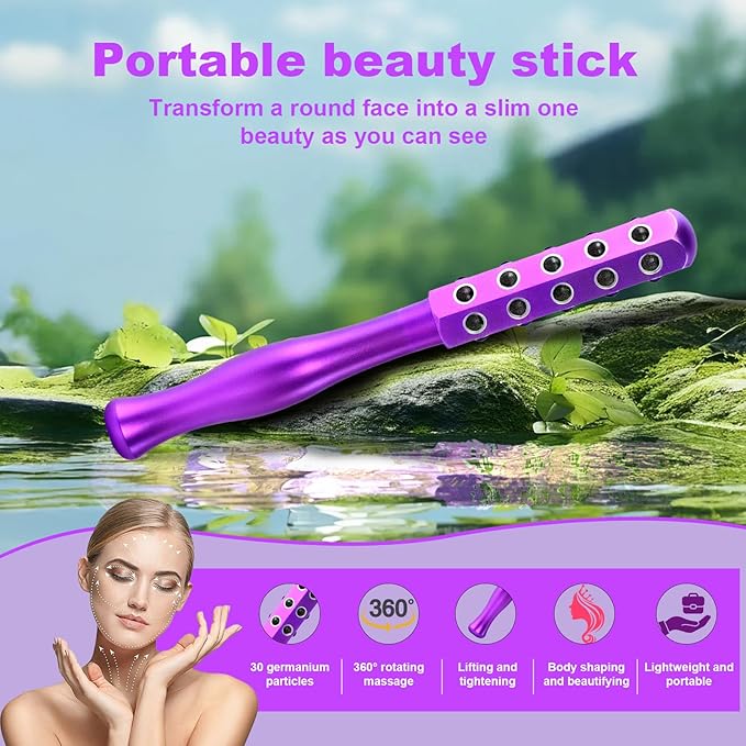 2025 Beauty Roller – Germanium Stone Face Sculpting Tool, Uplift Facial Massaging Beauty Tool, Firming Massage Wand for Skin Tightening, Portable Cooling & Sculpting (Purple)
