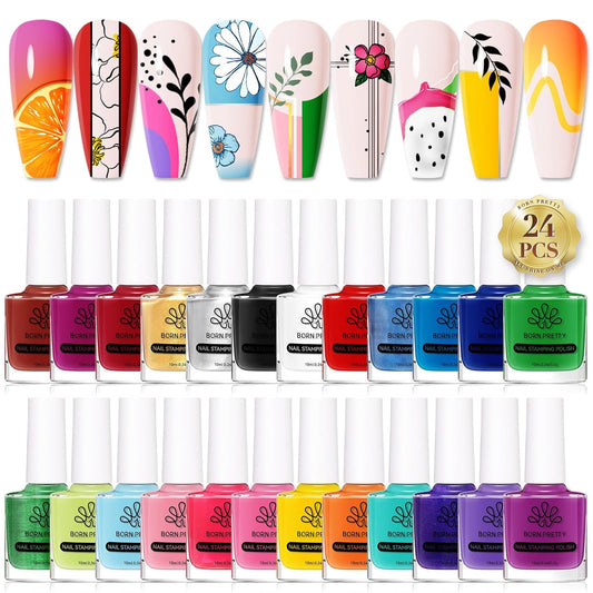 Born Pretty Nail Art Stamping Polish Halloween Nail Polish Set Manicure Print Nails Polish for Stamping Plates 24 Colors Bulk Nail Polish Set Gift Collection