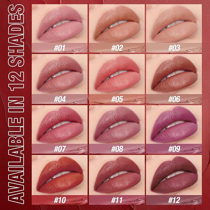 Jolilab 6Pcs Velvet Matte Lipstick Nude Matte Soft Dark Color Stick High Pigmented Long-Lasting Waterproof Lip Stick Lip Balm Beauty Cosmetics Gift for Girls and Women(07#-12#)