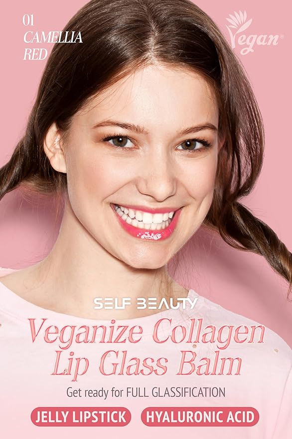 Veganize Collagen Lip Glass Balm | Hydrating Lip Balm in 9 Vibrant Colors | Moisturizing Lip Care Infused with Collagen Jelly Magic | No Animal Trial Lip Balm 0.06 oz (No. 1 Camellia Red)