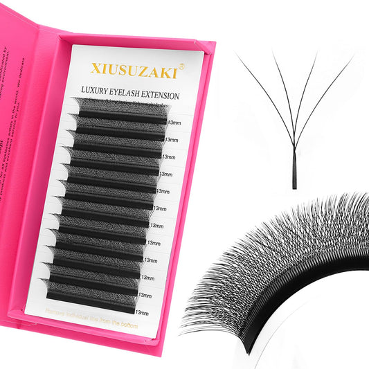 W Lash Extensions Supplies 4D Eyelash Extensions W Shape 0.07mm Thickness C Curl 14mm Premade Fans Easy Fan Lashes Volume Matte Black 12 Rows Crisscross Eye Lashes(W-4D-0.07-C,14mm)