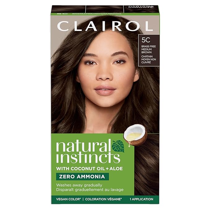 Clairol Natural Instincts Demi-Permanent Hair Dye, 5C Brass Free Medium Brown Hair Color, Pack of 1