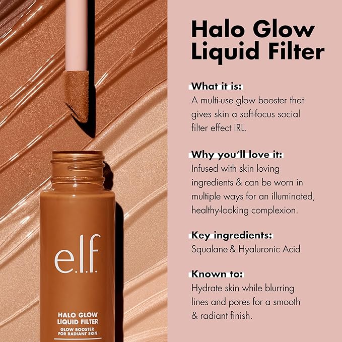e.l.f. Halo Glow Liquid Filter, Complexion Booster For A Glowing, Soft-Focus Look, Infused With Hyaluronic Acid, Vegan & Cruelty-Free, 0.5 Fair