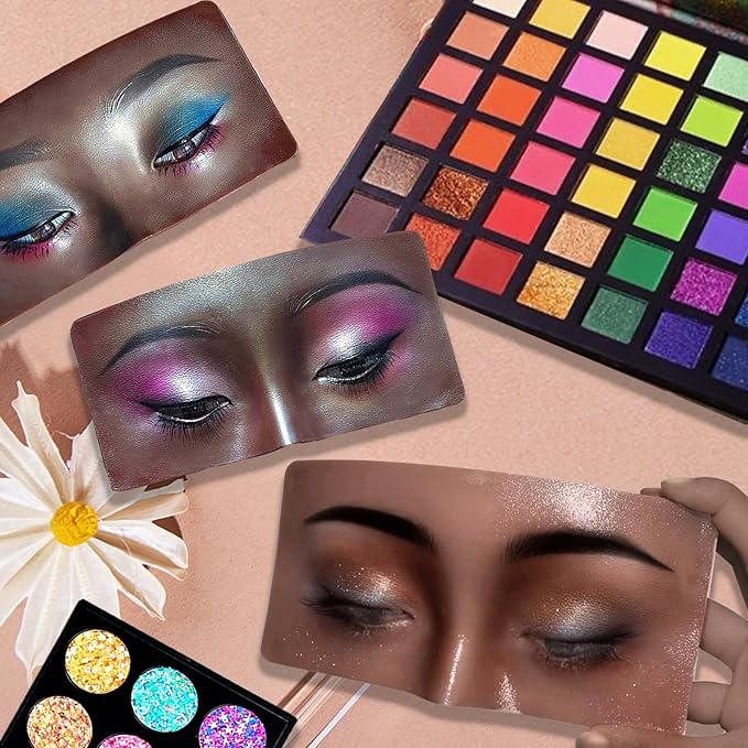 Silicone Makeup Mannequin Face, Makeup Practice Face Board for Makeup Artist Supplies, Mannequin Face for Makeup Practice with Makeup Brushes Rhinestones Sticker(Black)