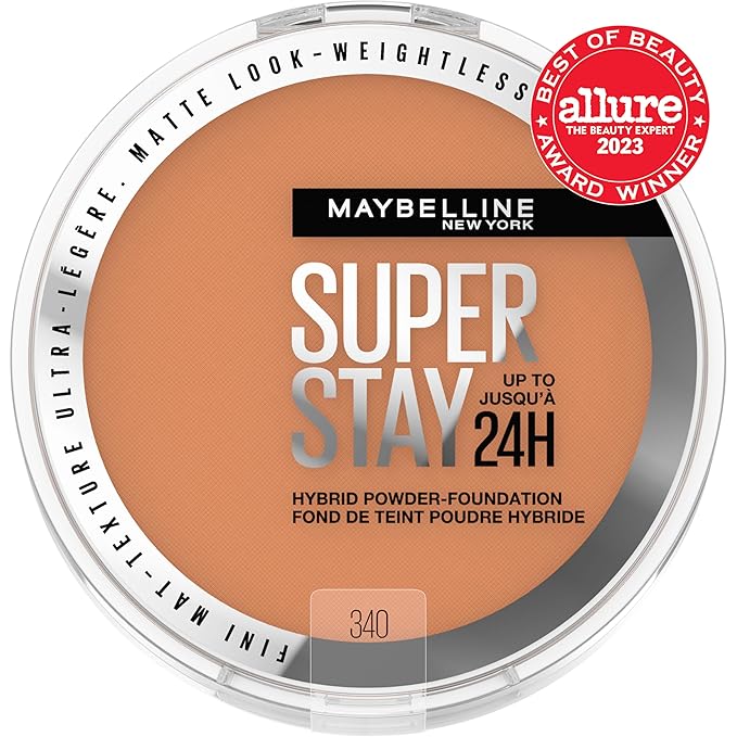 Maybelline Super Stay Up to 24HR Hybrid Powder-Foundation, Medium-to-Full Coverage Makeup, Matte Finish, 340, 1 Count