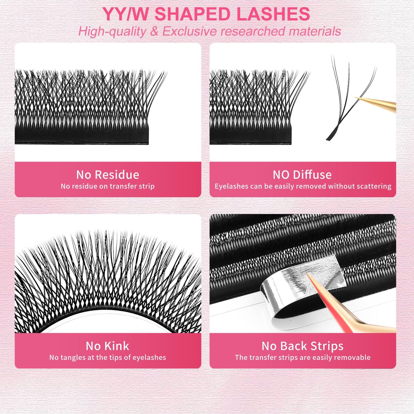 Lash Extensions Double Tips 3D Eyelash Extensions W Shape 0.07mm Thickness C Curl 9mm Premade Fans Easy Fan Volume Matte Black Crisscross Eyelashes(W-3D-Double Tips-0.07-C,9mm)