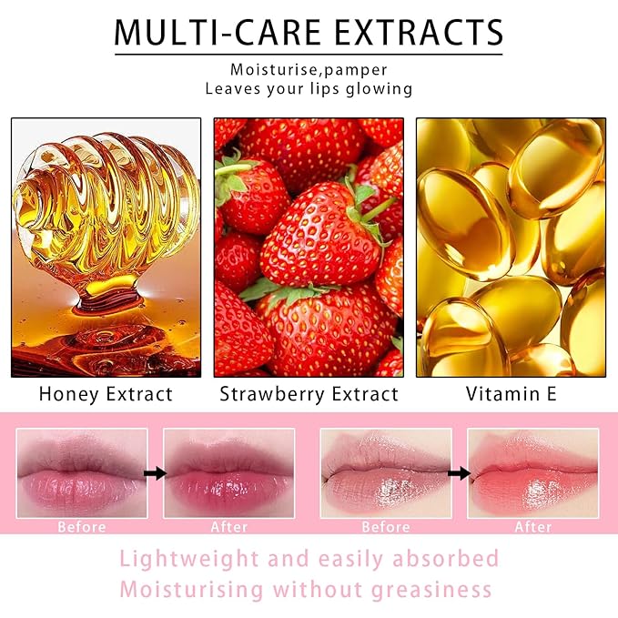 4 PCS Lip Mask Overnight, Honey&Strawberry Moisturizing Repair Sleeping Lip Balm, Fade Lip Lines Bee lip Balm, Hydrating &Prevention Dry and Crack Lip Scrubs Exfoliator (2 Honey & 2 Strawberry)