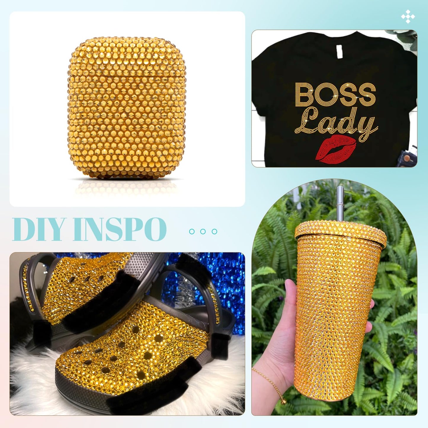 6100Pcs Resin Rhinestones for Crafting with 2Pcs 10ml B7000 Jewelry Glue, 1 Box Flatback Crystals Diamond (Golden Yellow) for Bedazzling Crafts DIY Nail Art, Gems for Clothing Shoes Tumblers