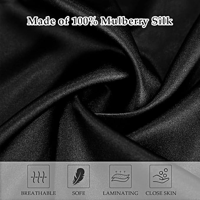 2 Pack Satin Pillowcase with Latent Zipper, Adjustable Satin Eye Mask for Sleeping and Satin Volume Scrunchie for Hair and Skin, Standard Size (Classic Style, Black)