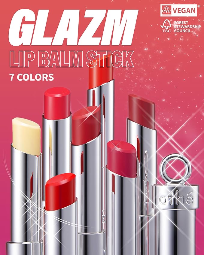 ATHE Glazm Lipbalm Stick - Vegan Glow Korean Lip Balm - Plumping, Volumizing & Highly Pigmented Lipstick - Soft Melting, Buildable Formula - Plant-Derived, Cruelty-Free, 0.12oz. (06 Warmstomizing)