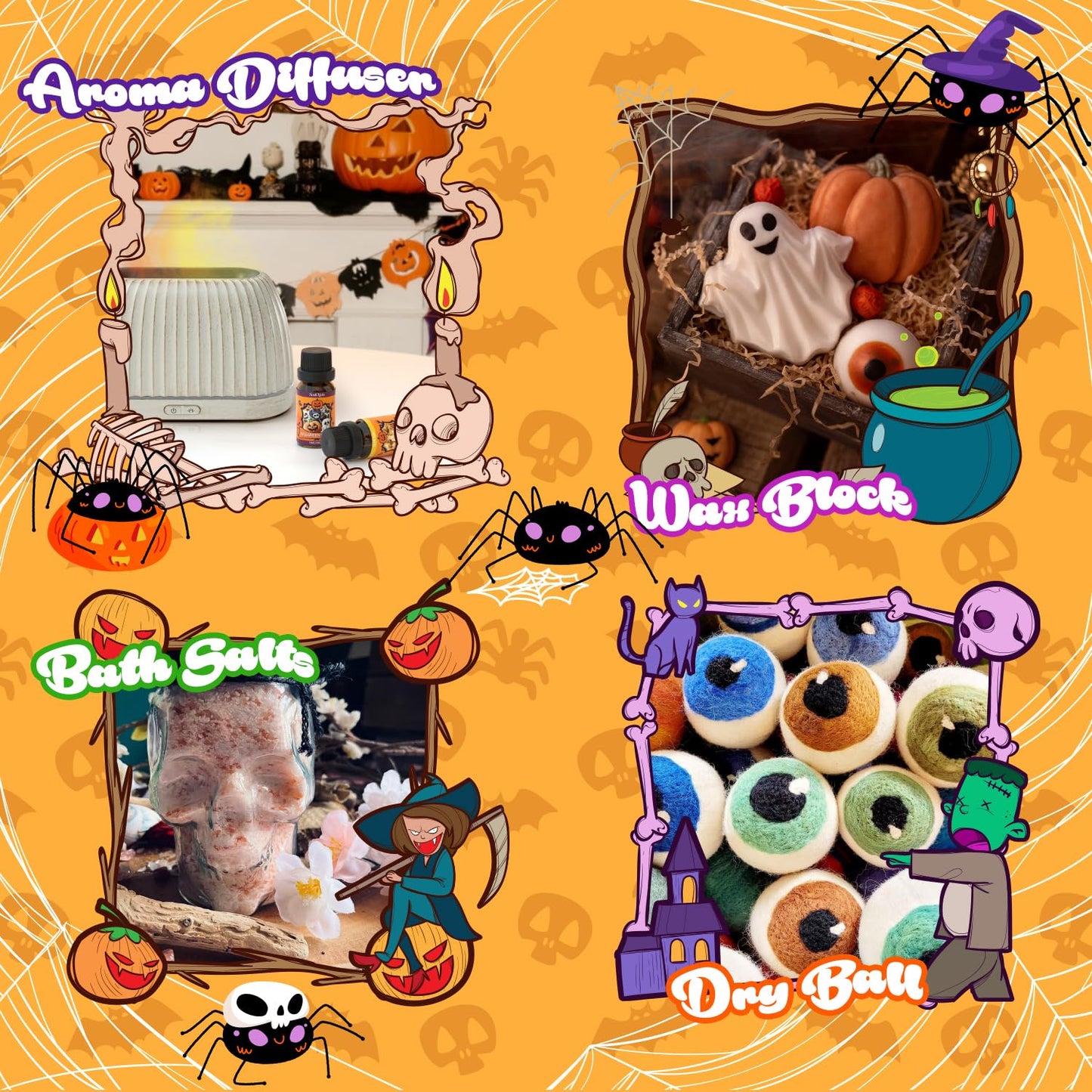 Halloween Fragrance Oils Set, Essential Oil for Diffuser, Diffuser Oil, Use for Soap Candle Making,Caramel Apples, Pumpkin Pie, Candy Corn, Halloween Cookies, Popcorn Balls, Snickers Bars