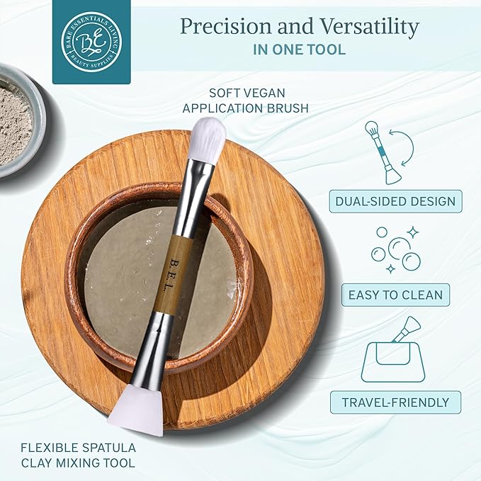 Bare Essentials Living - Clay Face Mask Brush (2 Pack, Bamboo) Dual Soft Silicone Face Mask Applicator Brush Tool, Great Facial Essentials, Moisturizer Applicator & Skincare Brush for Facials