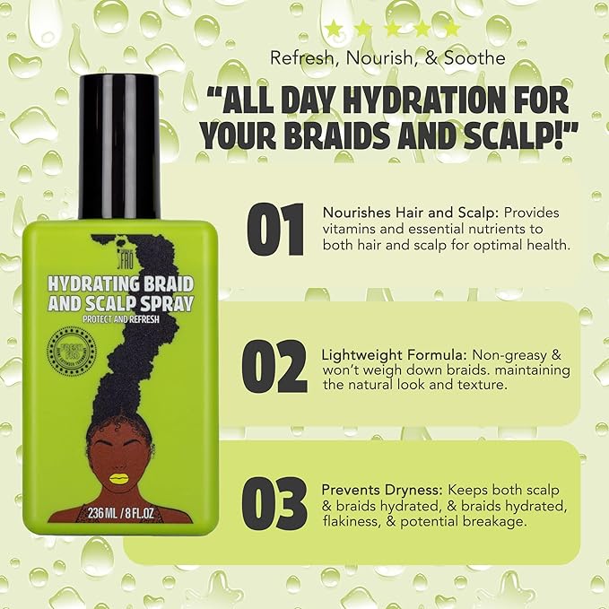 Pardon My Fro Braid & Scalp Hydrating Spray – Moisturizing Scalp Health Treatment for Dry, Itchy Scalp, Hair Hydration, Non-Oily Leave-In Spray for Women, Hyaluronic Acid Infused Hair Care Solution.