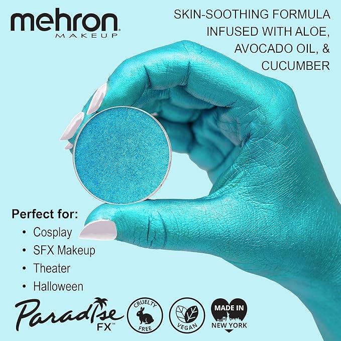 Mehron Makeup Paradise Makeup AQ Refill Size | Stage & Screen, Face & Body Painting, Cosplay, Halloween | Water Activated Face Paint, Body Paint, Cosplay Makeup .25 oz (7 ml) (Metallic Light Blue)