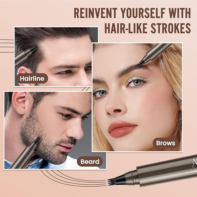 AWROSE Eyebrow Pencil, 3D Waterproof Microblading Eyebrow Pen 4 Fork Tip Tattoo Pencil, Precise Natural Brow Magic Eyebrow Pencil with Hair Like Strokes, 4 Points Multi-Used Eye Brow Pencils for Women