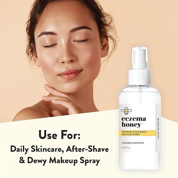 ECZEMA HONEY Premium Witch Hazel & Aloe Spray - Facial Mist Skin Care Product - Unscented Moisturizer, Dewy Makeup Spray, Aftershave & More (8 Oz)