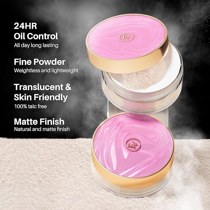 FV Translucent Loose Face Powder, Long Lasting & Lightweight Setting Powder with Matte Finish, Fine Powder for Natural Look, Minimizing Pores and Fine Lines Baking Powder 0.35oz (10g)