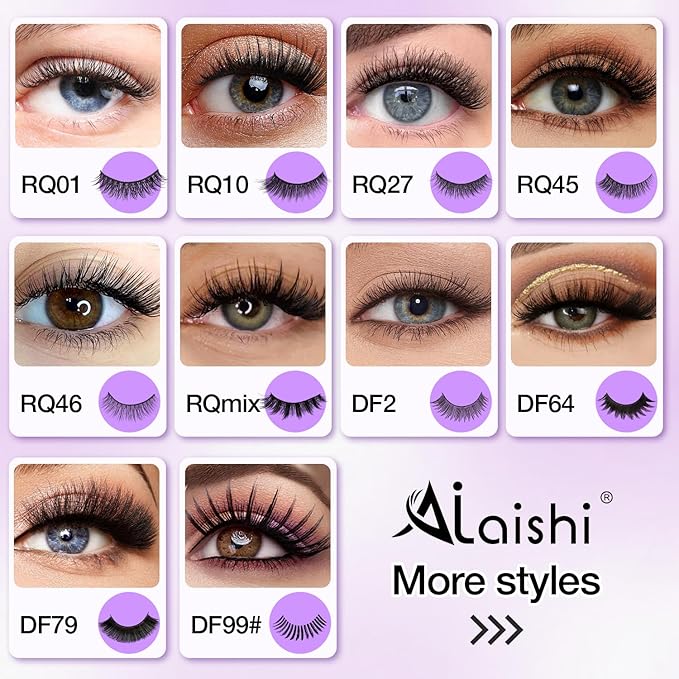 Wispy False Eyelashes Kit With Bond, Seal and Tweezer, 7 Pairs Natural Look Fake Cat Eye Lashes Strips Thin Band Extensions Waterproof Easy Eyelashes for Beginners RQ10