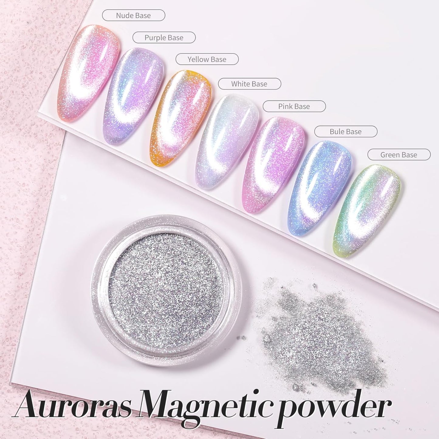 Born Pretty Cat Magnetic Eye Nail Powder Auroras Holographic Iridescent Nail Chrome Powder Chameleon Nail Powder Holographic Effect Glitter Pigment Dust for Nail Art Manicure DIY Design