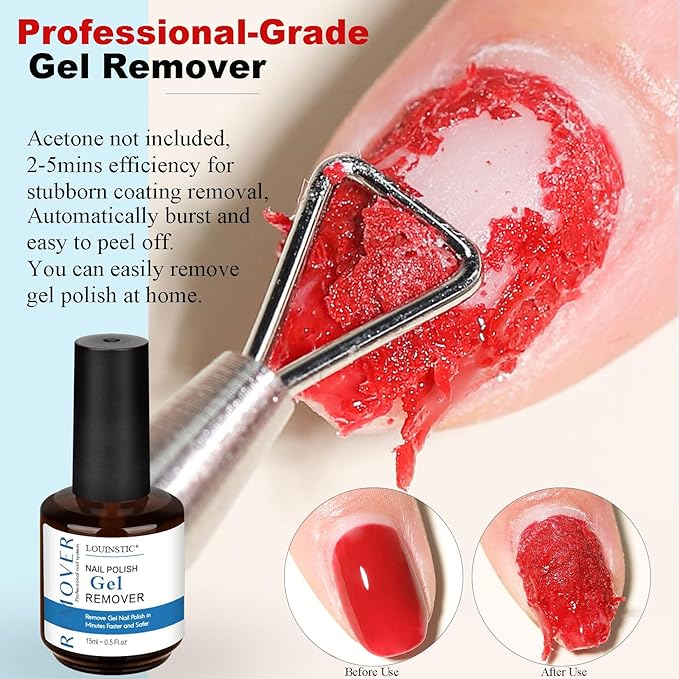 Gel Nail Polish Remover-2pcs with Nail Steel Pusher, Scraper and 2 Pieces Nail File, Quickly Remove Gel Polish in 2-5 Minutes at Home, No Need to Wrap and Soak