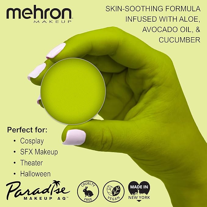 Mehron Makeup Paradise Makeup AQ Refill Size | Stage & Screen, Face & Body Painting, Beauty, Cosplay, and Halloween | Water Activated Face Paint, Body Paint, Cosplay Makeup .25 oz (7 ml) (Lime)