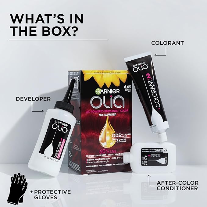 Garnier Hair Color Olia Ammonia-Free Brilliant Color Oil-Rich Permanent Hair Dye, 8.22 Medium Rose Gold, 2 Count (Packaging May Vary)