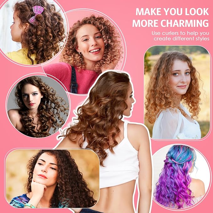 Syhood 30 Pcs 7'' Flexible Curling Rods Twist Foam Hair Rollers Soft Foam No Heat Hair Rods Rollers and 1 Steel Pintail Comb Rat Tail Comb for Women Long Short Hair(Pink,7 x 0.47 Inch)