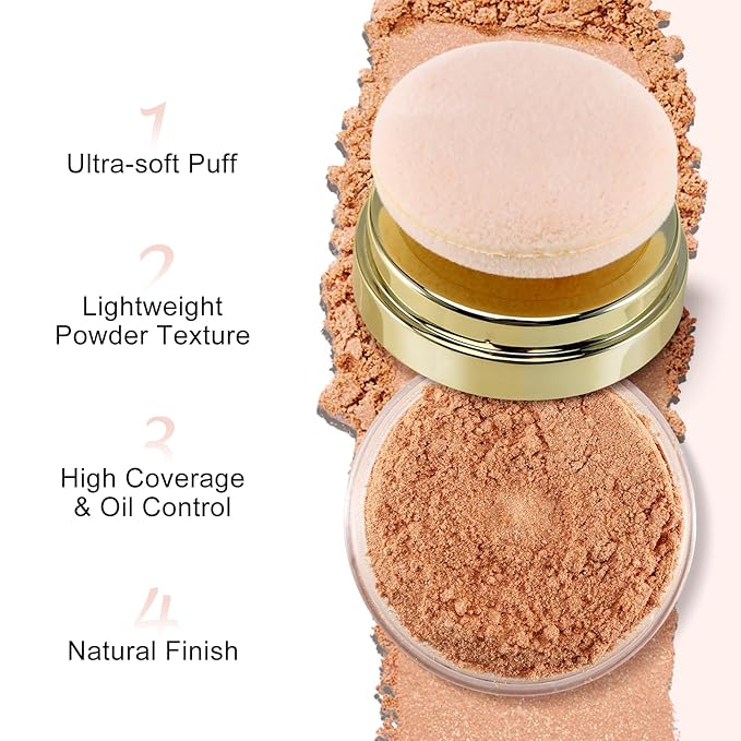 Boobeen Setting Powder, Lightweight Oil Control Loose Setting Powder, Full Coverage Finishing Powder For a Matte Flawless Look, Pressed Face Powder Makeup to Reduce Shine, Long Lasting