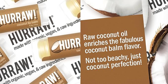 Hurraw! Coconut, Earl Grey, Mint Lip Balms, 3 Pack Bundle: Organic, Certified Vegan, Cruelty and Gluten Free. Non-GMO, 100% Natural Ingredients. Bee, Shea, Soy and Palm Free. Made in USA