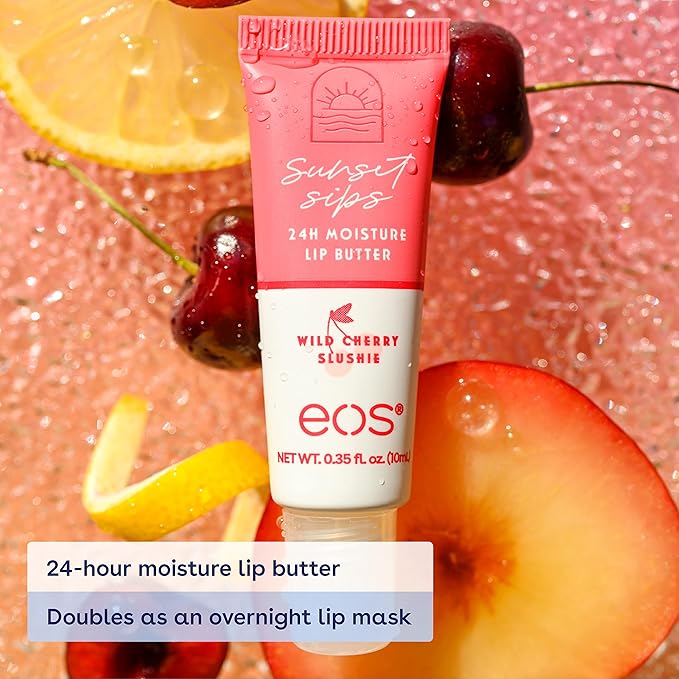 eos Sunset Sips Lip Butter Tube- Wild Cherry Slushie, 24-Hour Moisture, Overnight Lip Mask, Lip Care Products, 0.35 fl oz (Pack of 2)