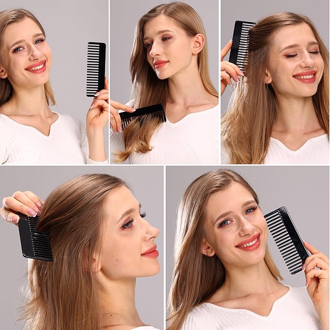 Fsmiling Wide Tooth Comb Large Detangling Comb Cellulose Detangler Comb for Thick Curly Wavy Wet Dry Hair 2 Pack,Black/Tortoise