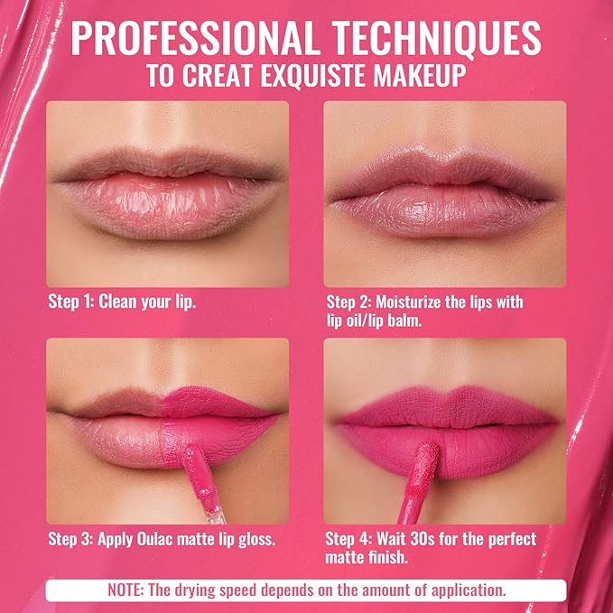 Oulac Matte Liquid Pink Lipstick for Women, Long Lasting Lipstick Waterproof Lip Stain, No Transfer, Creamy High Pigmented Formula with Rose Oil, Vegan & Cruelty-Free, Pink M09