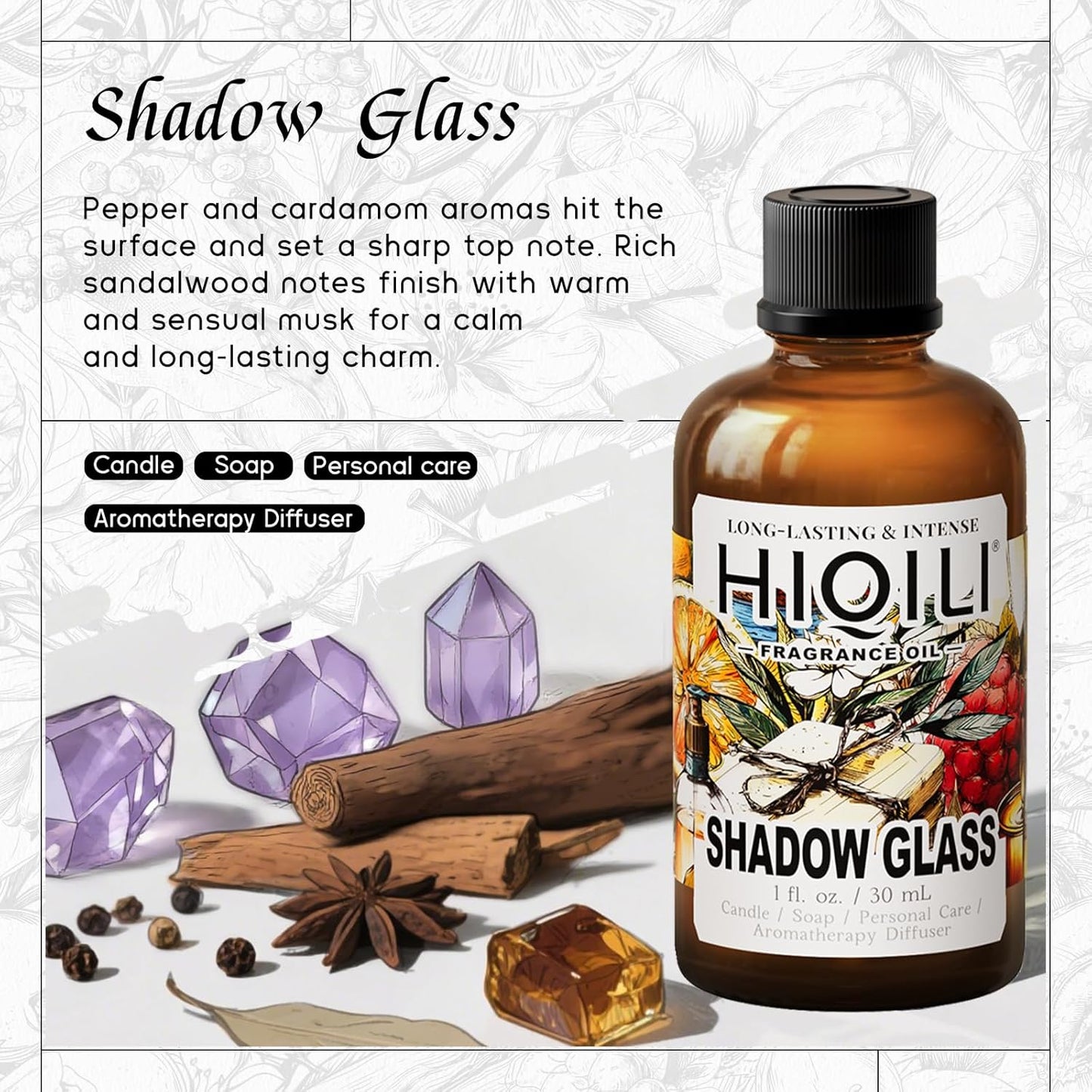 HIQILI Shadow Glass Fragrance Oil for DIY Soap & Candle, Inspired by Ver-sace Cryst. Nr-EDT, Women's Perfume Making, Luxury Scents for Diffusers, Body Care - 1 Fl Oz