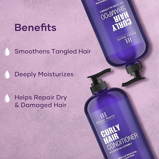 Botanic Hearth Curly Hair Shampoo and Conditioner Set For Curly Hair | Detangle, Define & Enhance Curls | With Jojoba oil & Vitamin E | Sulphate Free | 16 fl oz x 2