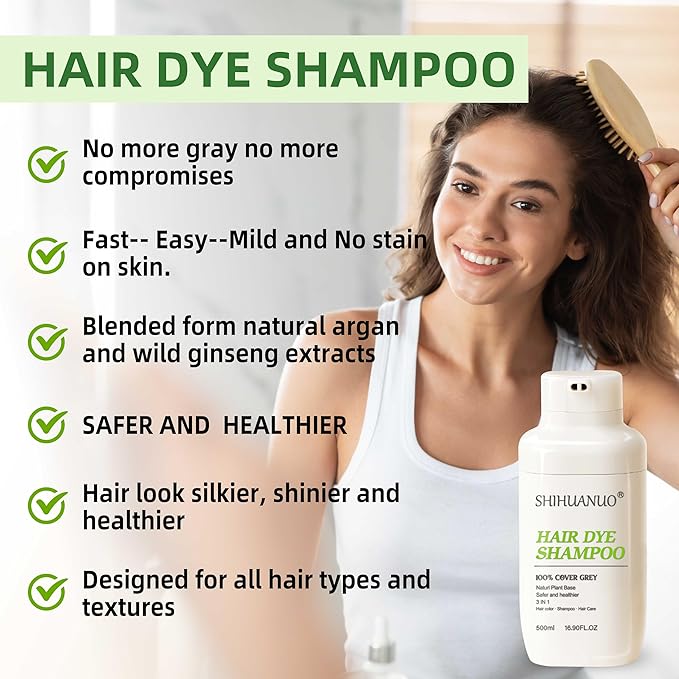 Hair Dye Shampoo 3 in 1 for Gray Hair Coverage, Argan nut Natural Shampoo Hair Dye for Women & Men/Ammonia-Free 500ml(Coffee)