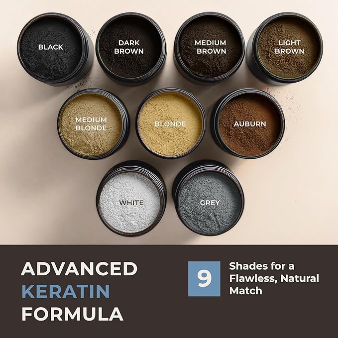 Keratin Hair Fibers for Men & Women - Fill In Fine or Thinning Hair, Instantly Thicker, Fuller Looking Hair (Black 30g)